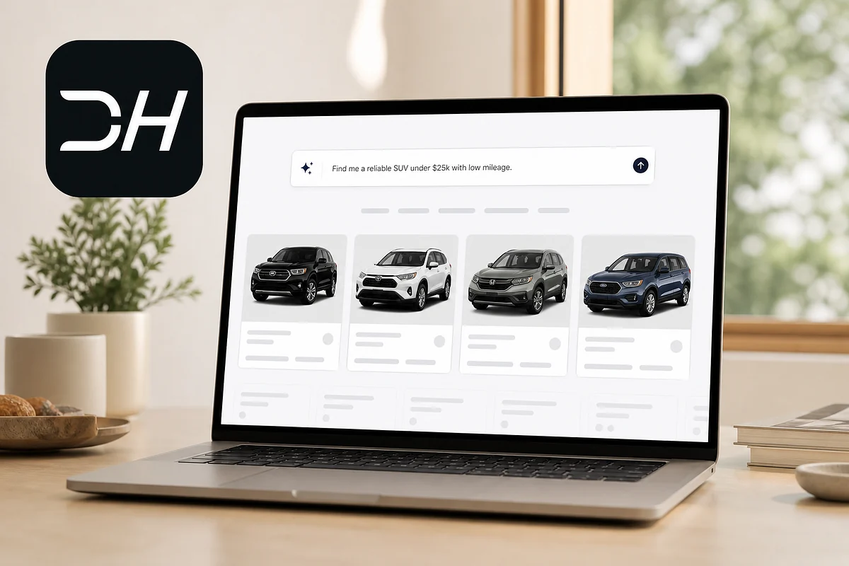 Car Handshake search results for a reliable SUV displayed on a laptop