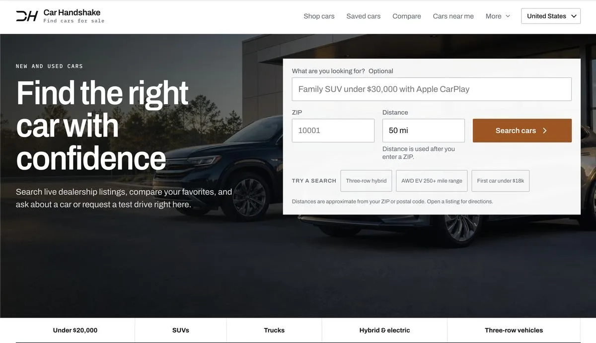 Car Handshake search interface